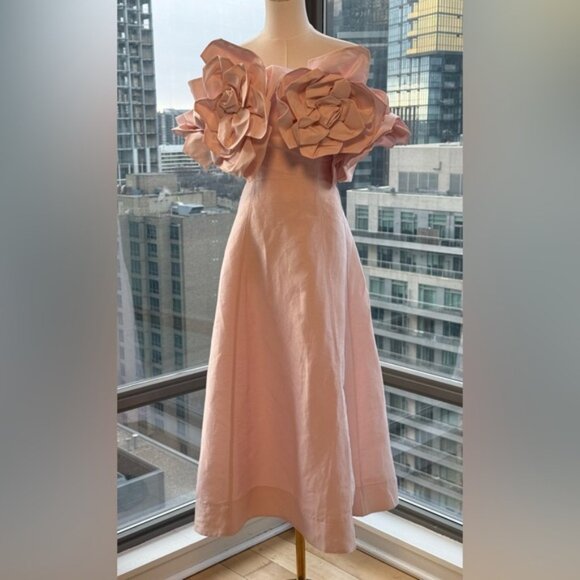 🆕 AJE 🧿 NWOT Etta Off Shoulder Linen Midi Dress, Pastel Pink - Sz AU 8 / Small - Picture 4 of 16